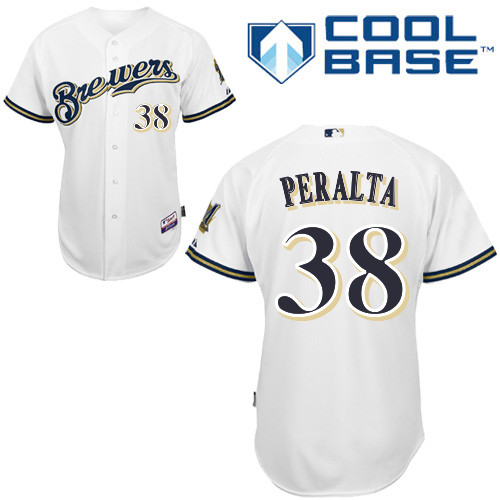 Wily Peralta #38 MLB Jersey-Milwaukee Brewers Men's Authentic Home White Cool Base Baseball Jersey